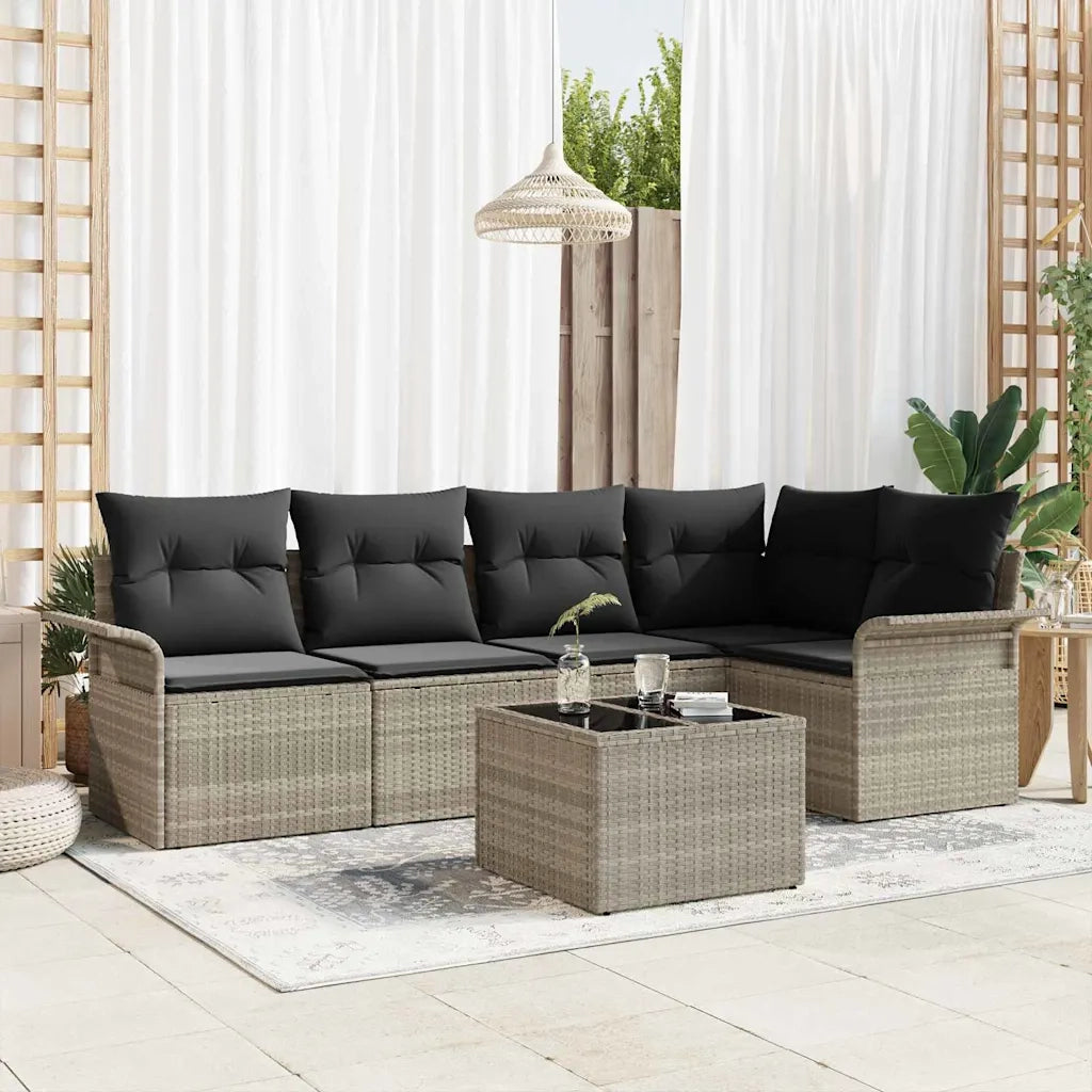 Set Divano da Giardino con cuscino 6 pcs Grigio polyrattan