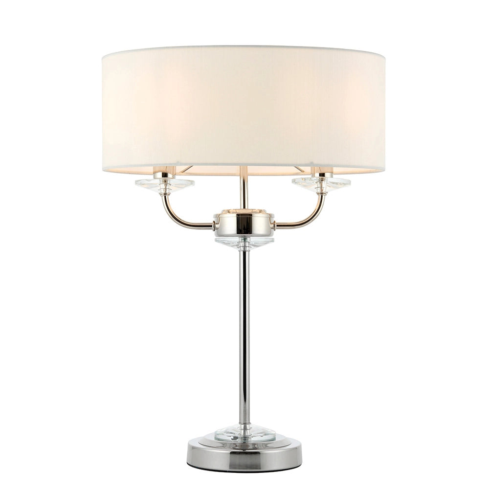 Lampada tavolo classica nichel, paralume bianco 2xE14 Endon