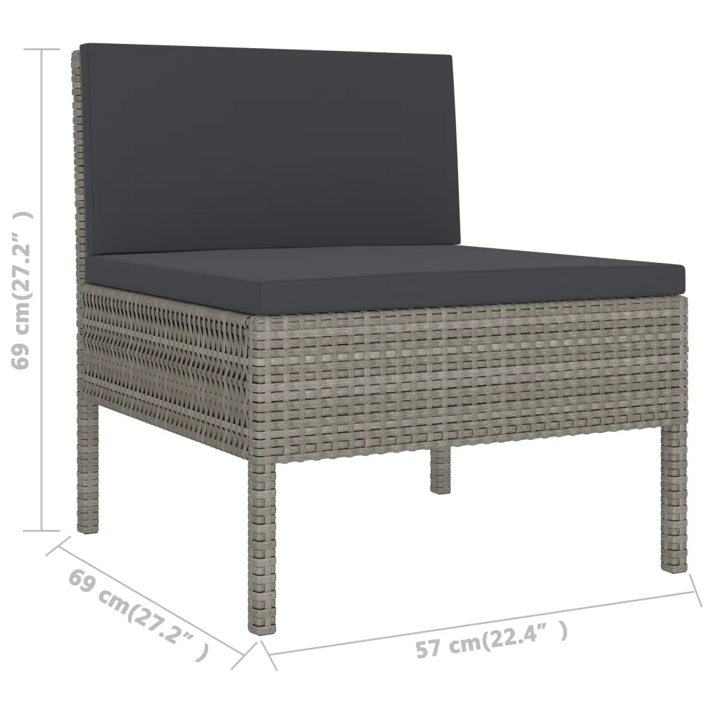 Set Divani da Giardino 3 pz con Cuscini in Polyrattan Grigio 310204
