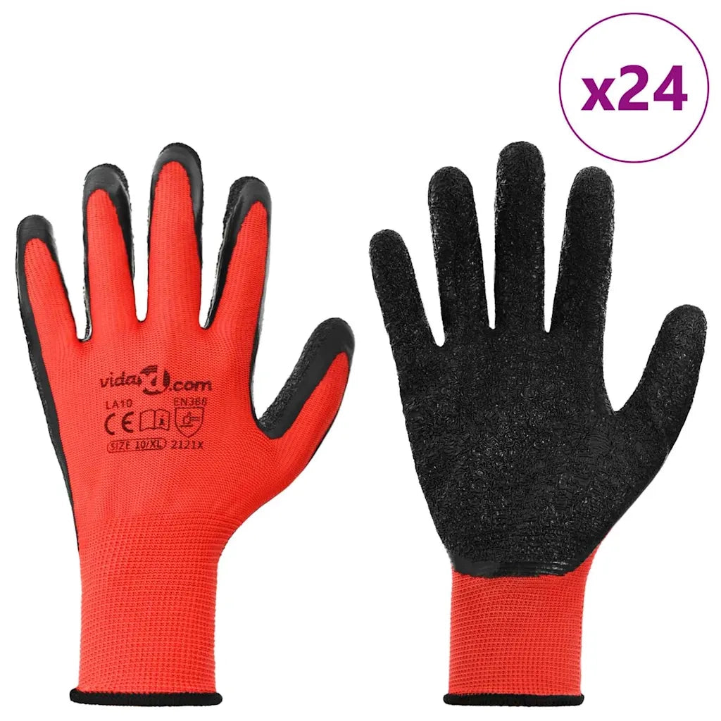 Guanti da Lavoro 24 pcs Rosso e Nero 10 / xl 42020697