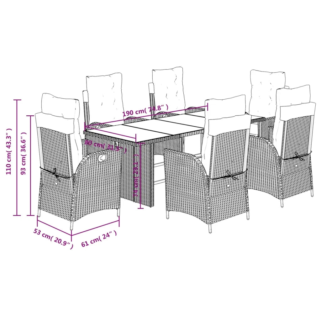 Set da Pranzo da Giardino 7 pz con Cuscini Beige in Polyrattan 3213358