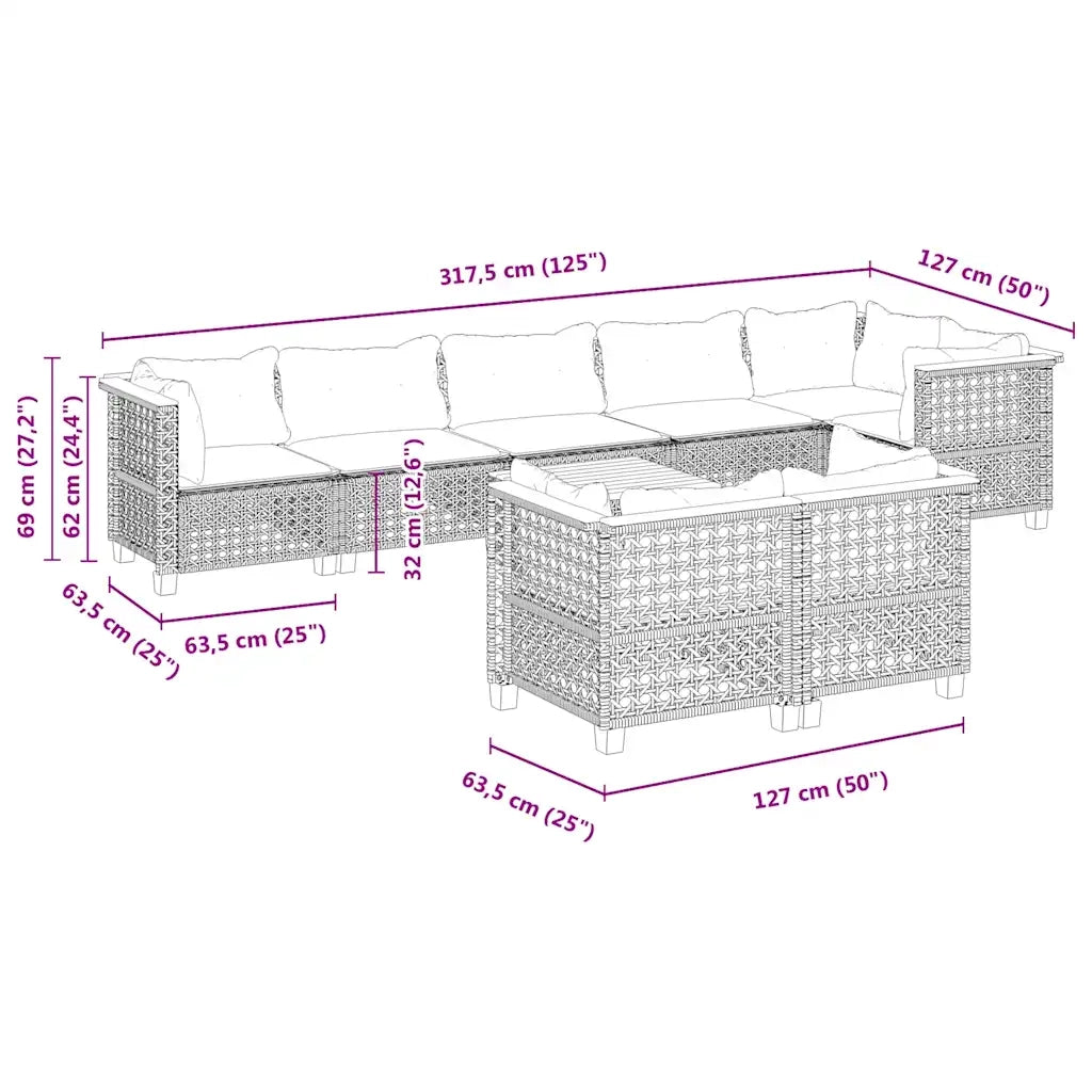 Set Divano da Giardino 9 pz con Cuscini Beige in Polyrattan 3261898