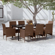 Set da Pranzo per Giardino 9 pz con Cuscini Marrone e Nero 3099304