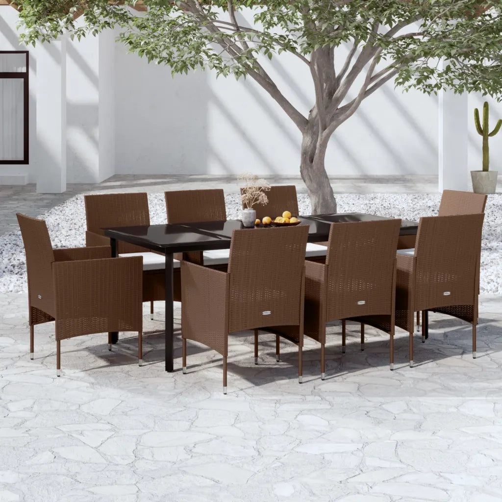 Set da Pranzo per Giardino 9 pz con Cuscini Marrone e Nero 3099304