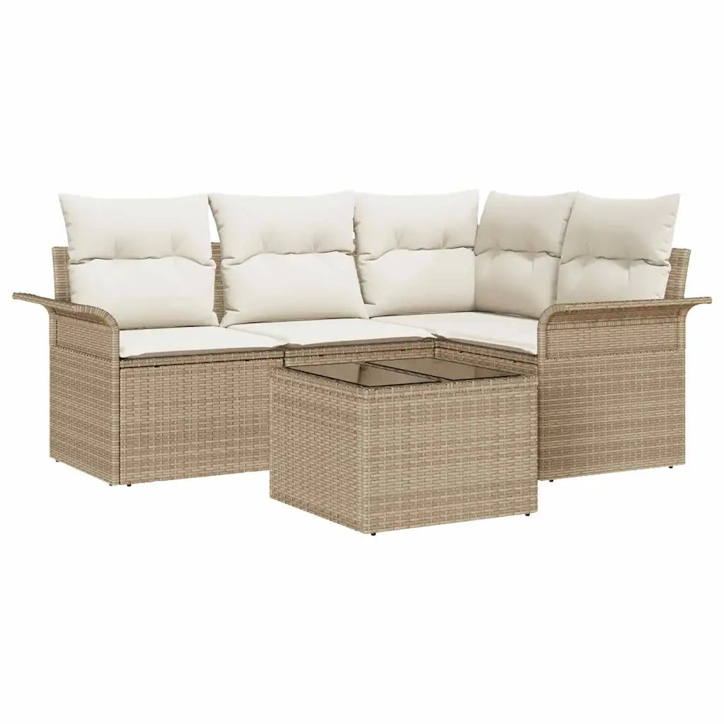 Set Divano da Giardino con cuscino 5 pcs Beige polyrattan