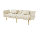 Divano Letto 2 Posti con Schienale Regolabile e Braccioli Multi-Posizione in Velluto Beige