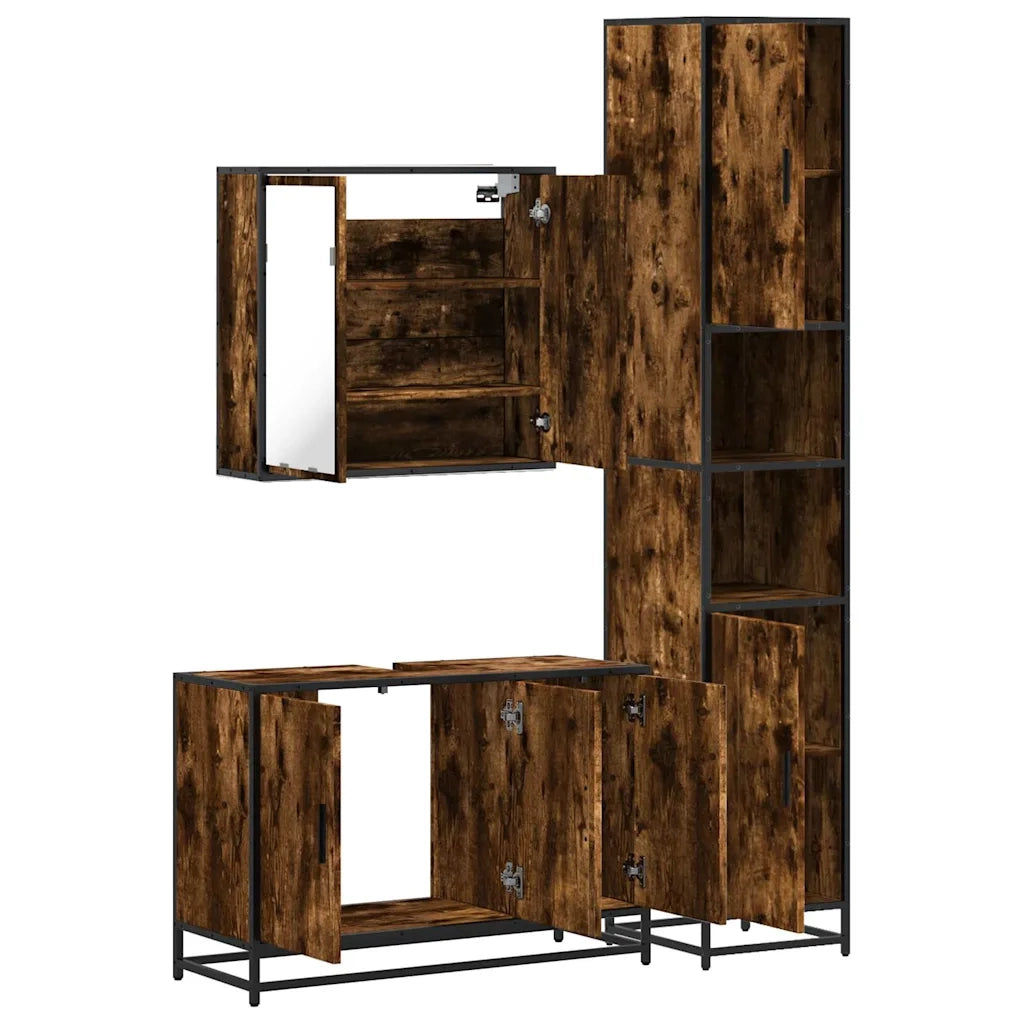 Set Mobili da Bagno 3 pz Rovere Fumo in Legno Multistrato 3301072