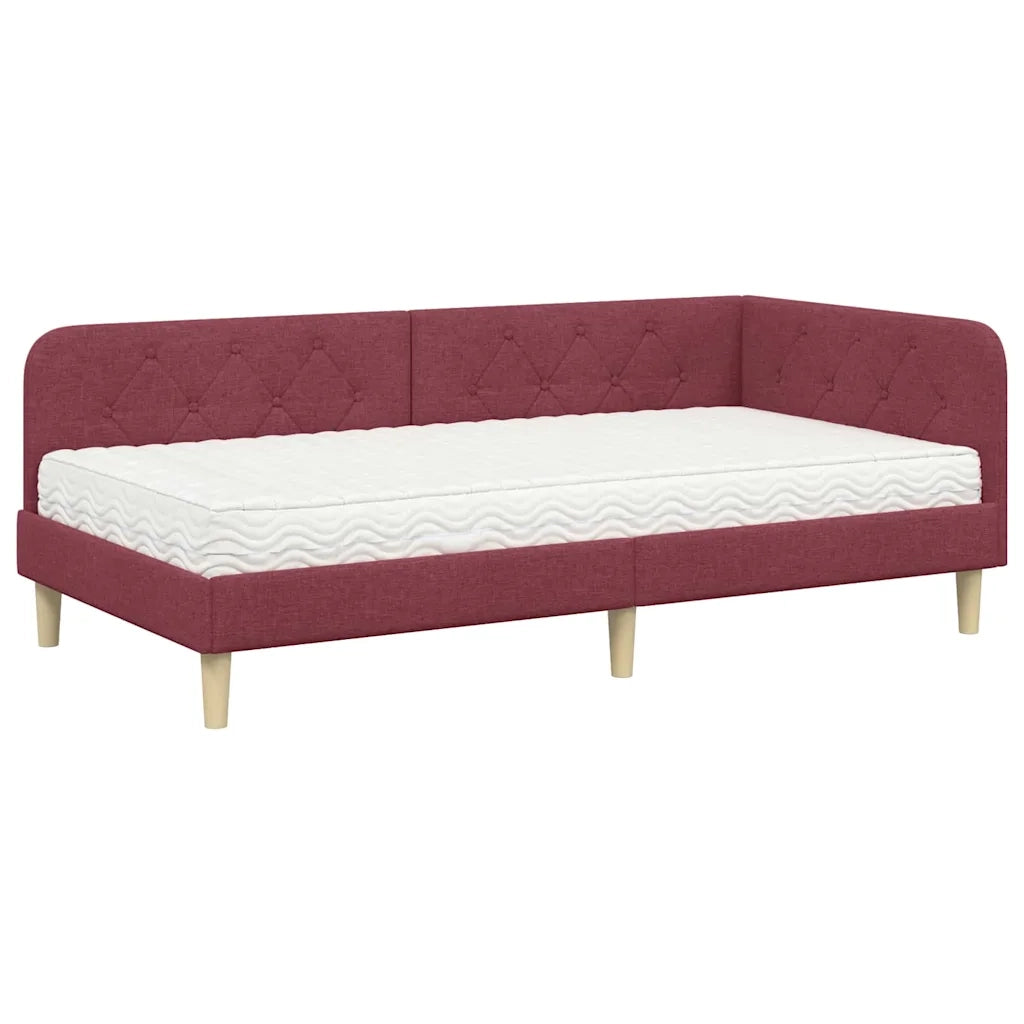Cornice del letto ad angolo Rosso Vino 90 x 190 cm Tessuto