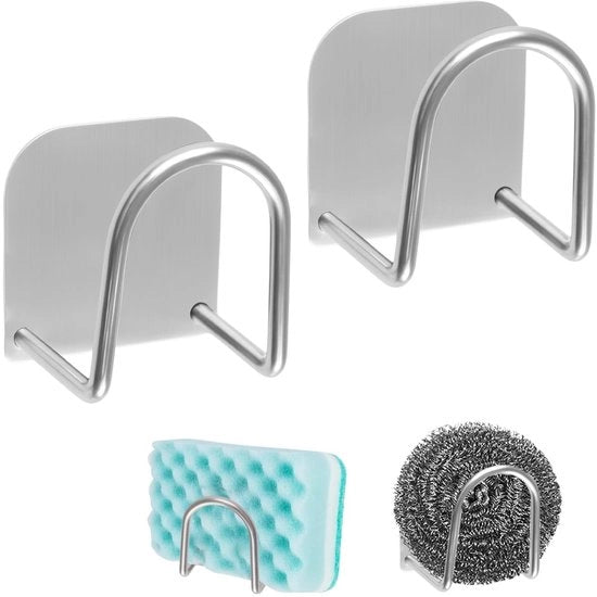 Afwassponshouders in roestvrij staal 2 pezzi per set - Opbergrek per gootsteen - Accessori per cucina - Ventilazione per spugne - Scaffale per spugne