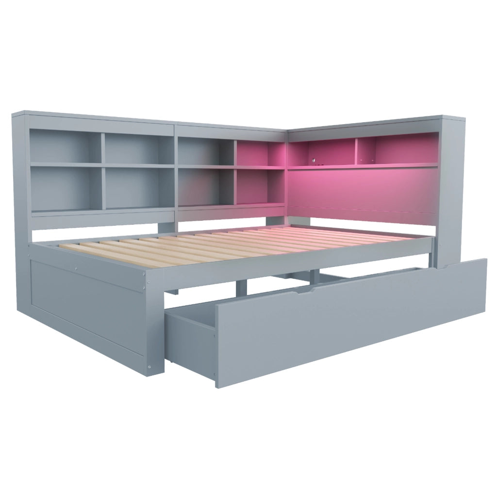 LETTO divano 90x200 cm con cassetti USB LED in legno grigio