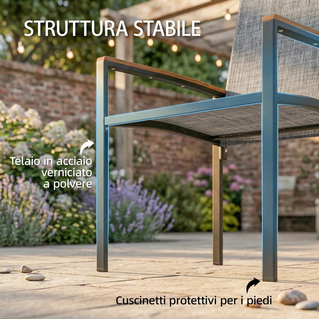 Set Bistr¨° 3 Pezzi: Sedie in Rete e Tavolo, Grigio Misto.