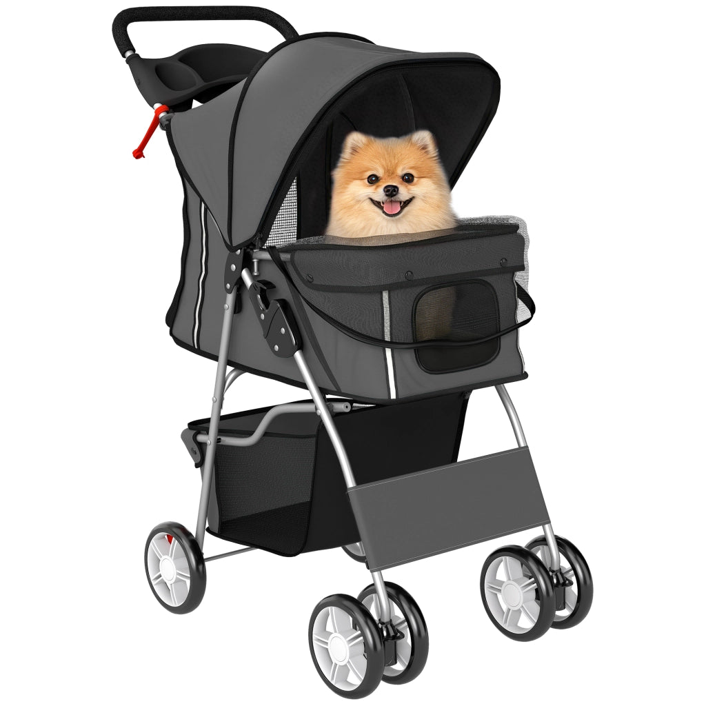 Carrello per Cani con Cestino Portavivande e Cuscino Lavabile ¨C Minimal ¨C 77x44x102 cm Grigio