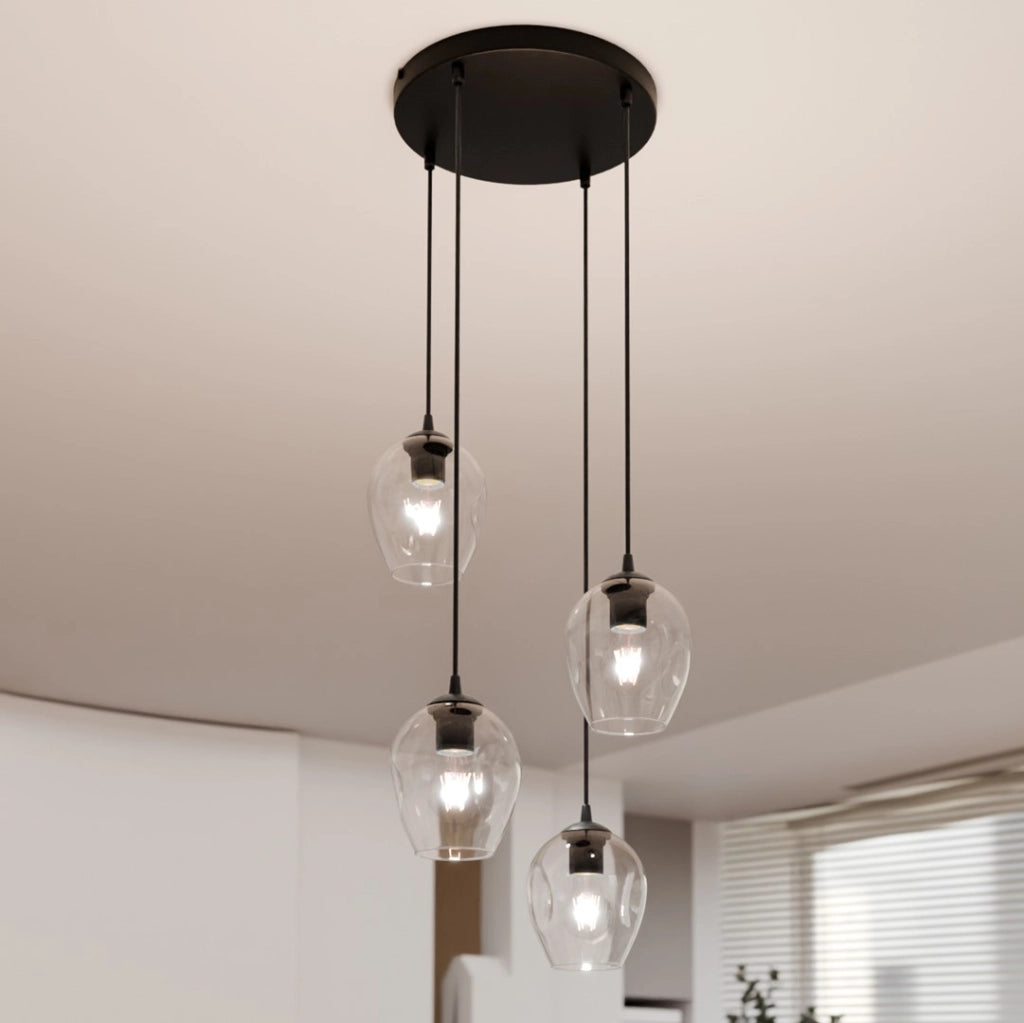 Lampadario Emibig Istar 4 vetro trasparente nero E27