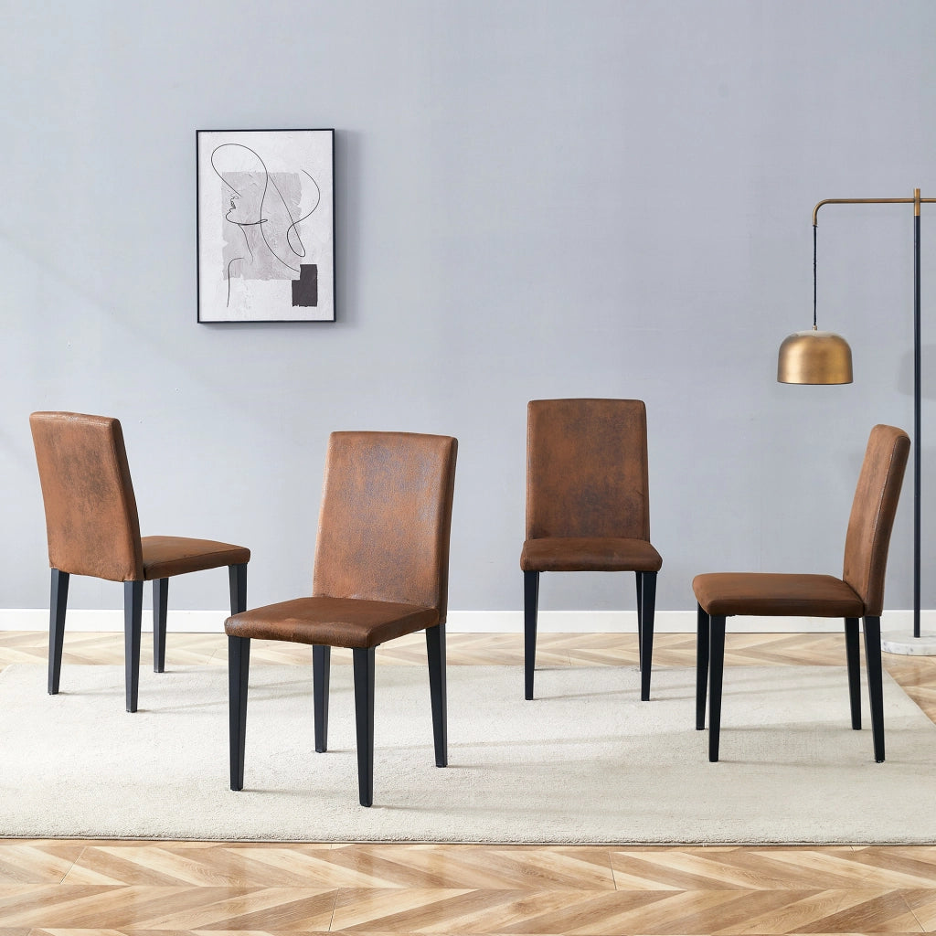 SEDIA DA PRANZO Set da 4 pezzi 90 cm Tessuto Marrone e Metallo Nero