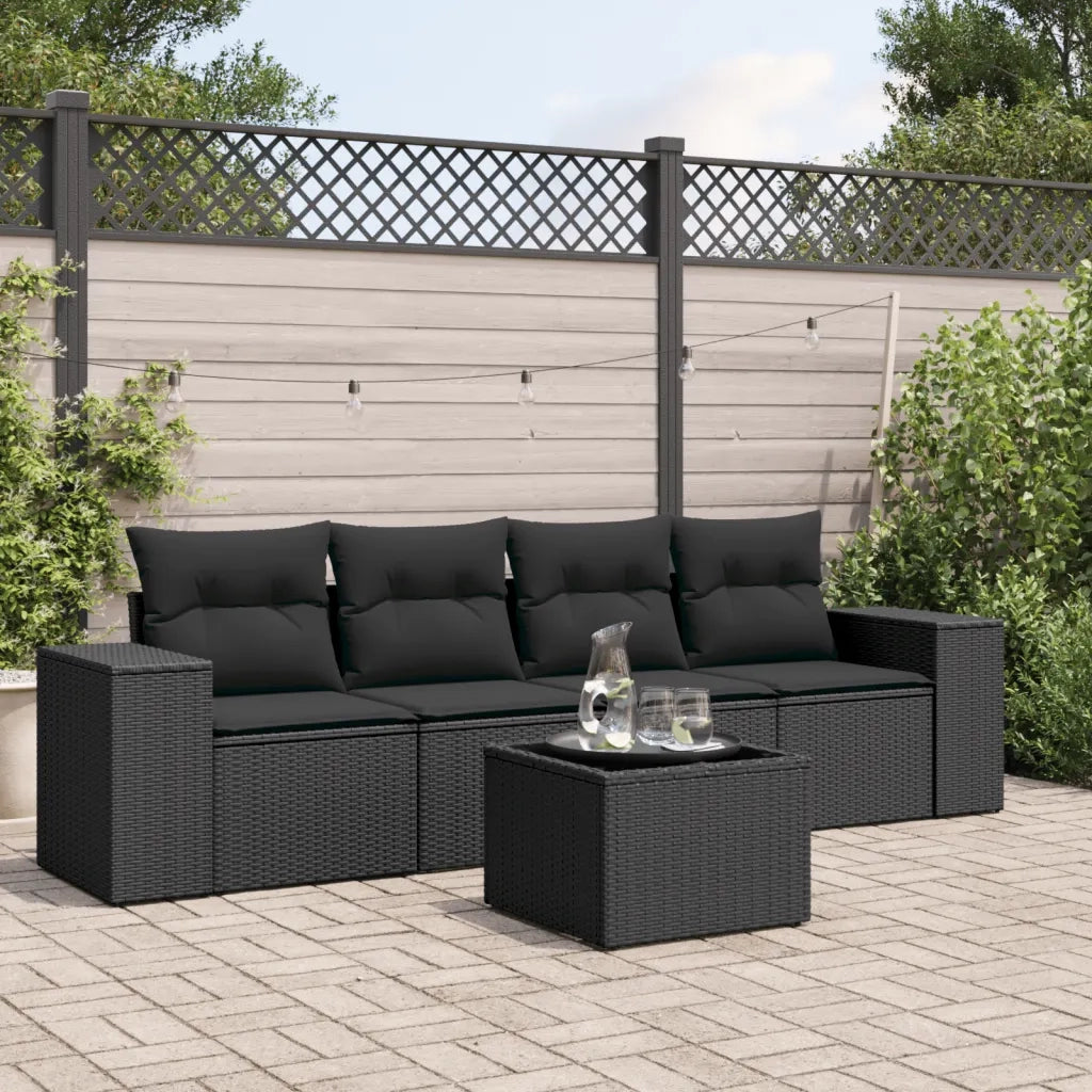 Set Divani da Giardino 5 pz | Set Salotto da Giardino con Cuscini in Polyrattan Nero