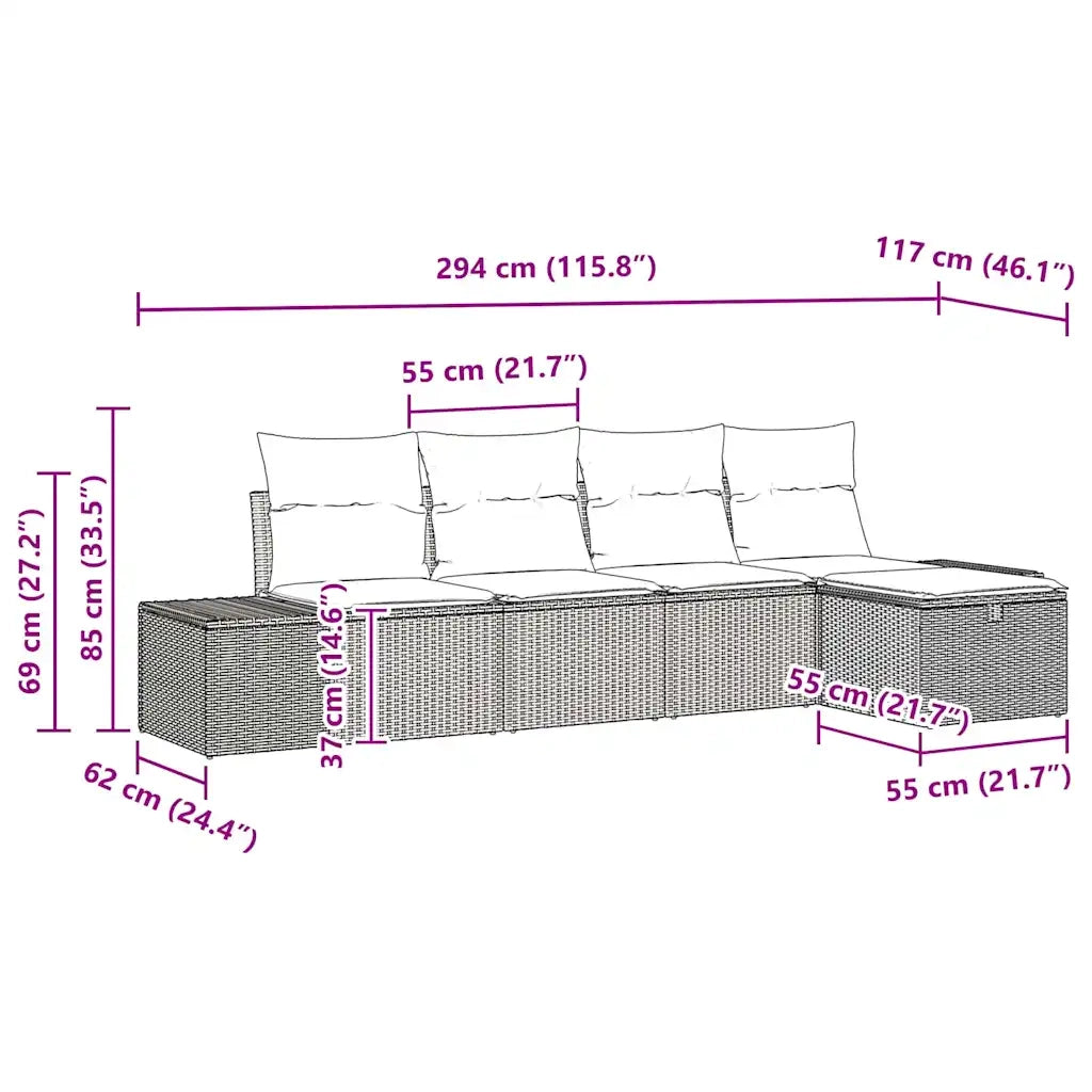 Set Divano da Giardino con cuscino 5 pcs Grigio polyrattan 3359358