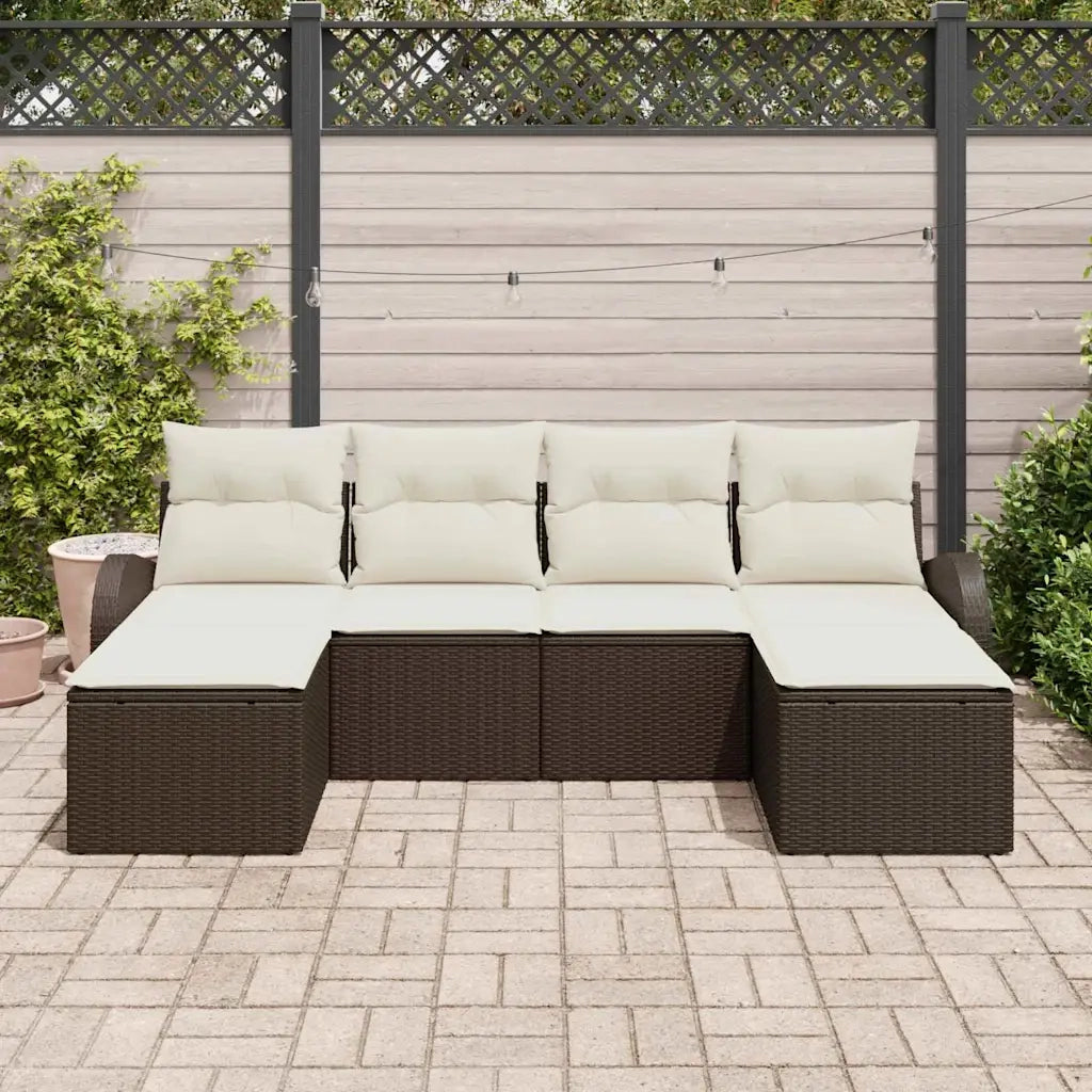 Set Divano da Giardino 6 pcs Marrone Rattan in Polipropilene