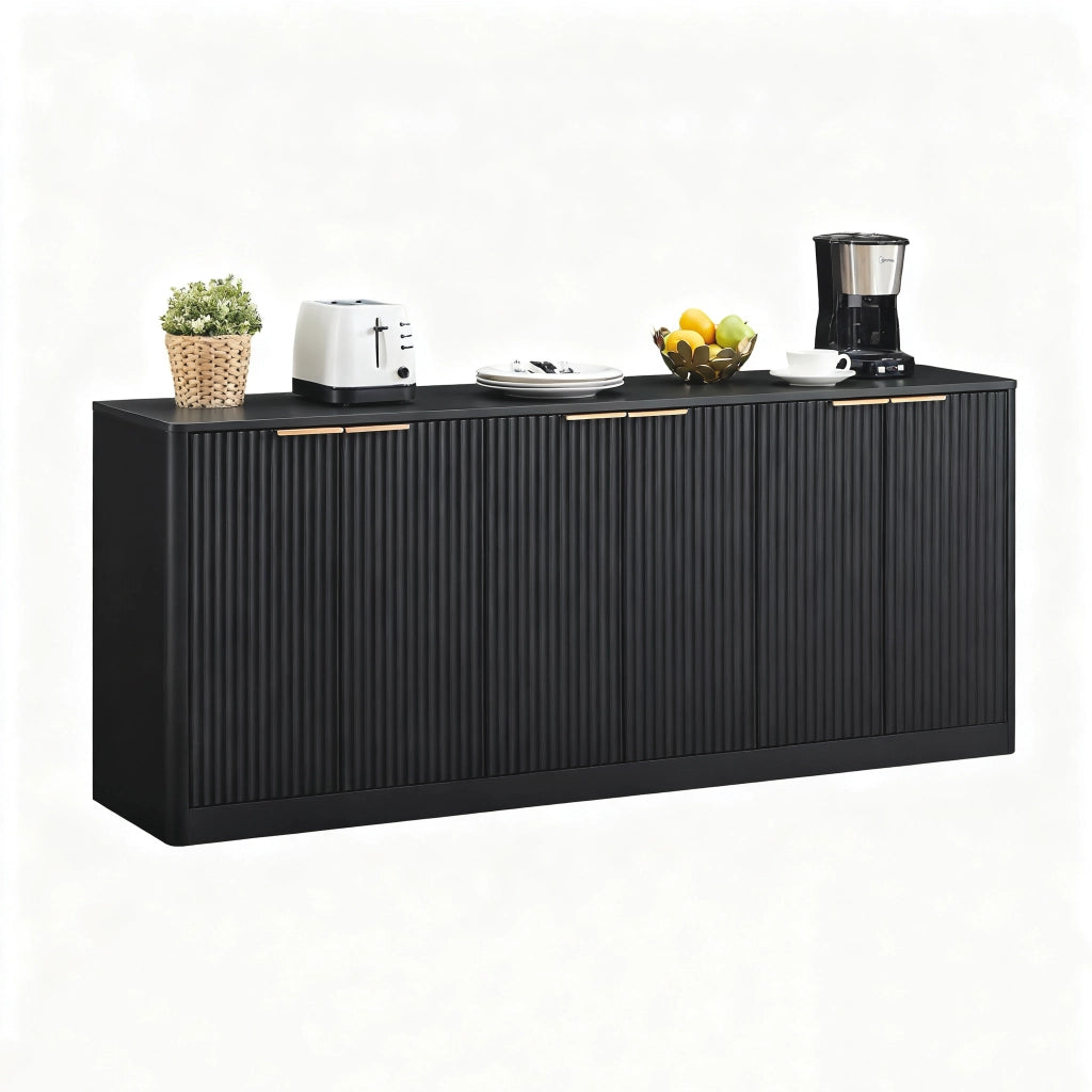 Credenza moderna 170cm - Zephmum- Design a onde, 6 ante, nero