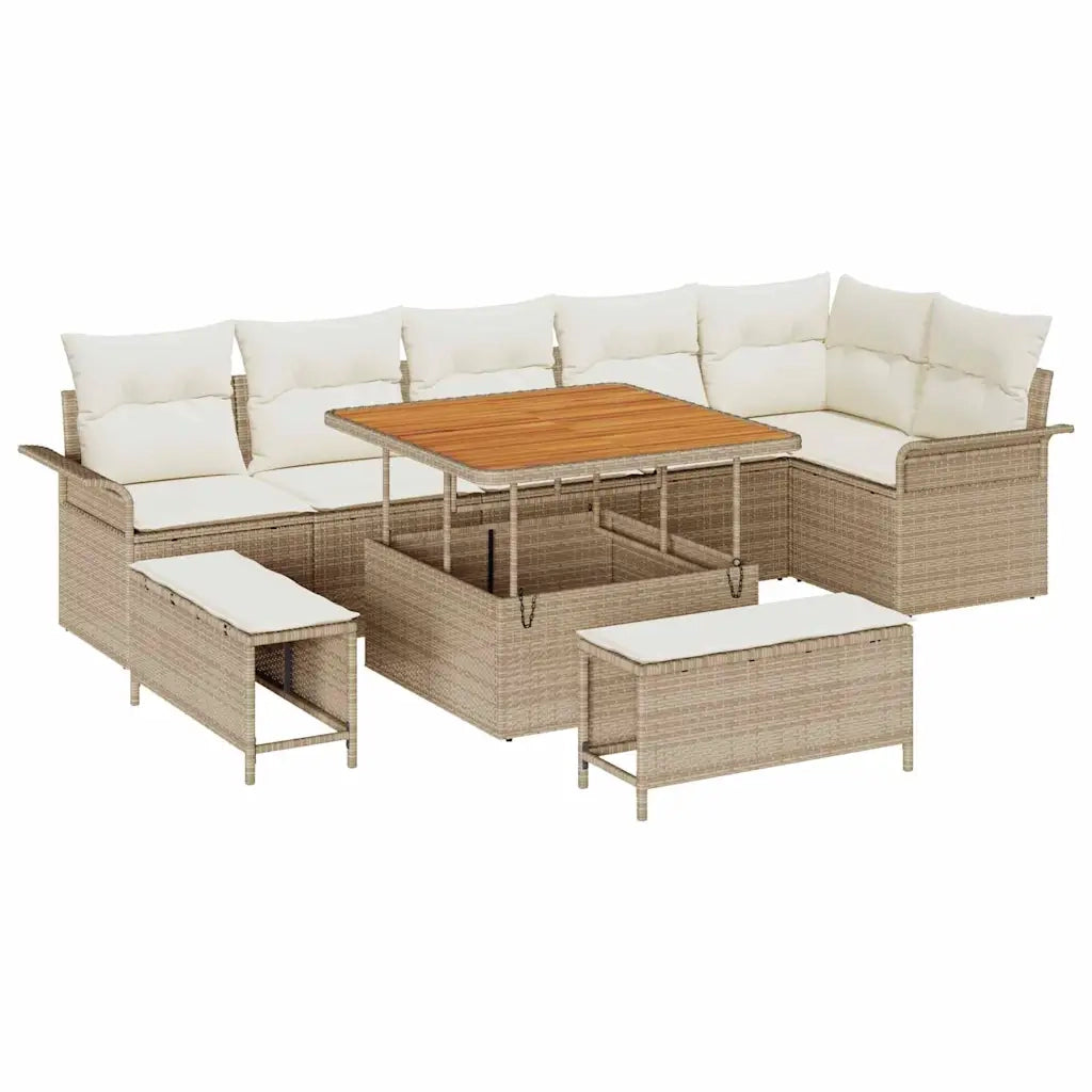 Set Divano da Giardino con cuscino 9 pcs Beige e Crema
