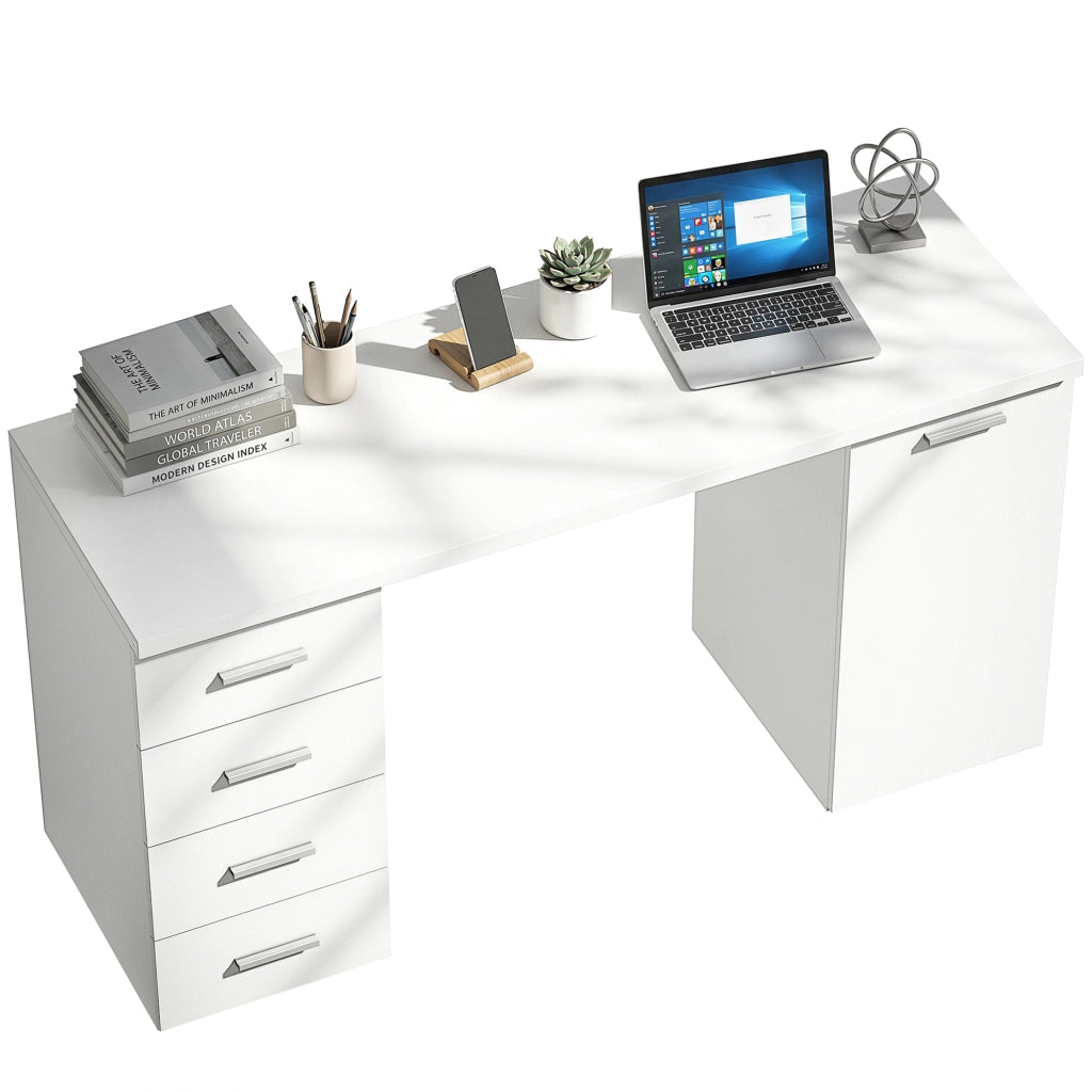 Scrivania con 4 cassetti e anta ¨C Xylo ¨C 140 cm bianco legno
