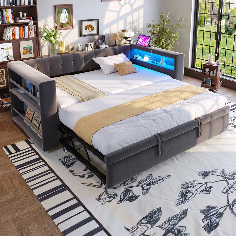 Letto Imbottito con LED e Contenitore ¨C Xylo ¨C Grigio Scuro, 90x190 / 180x190