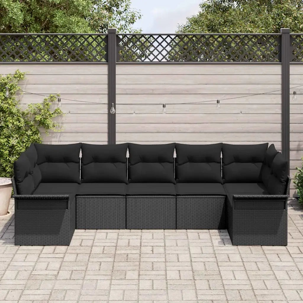Set Divano da Giardino con cuscino 7 pcs Nero polyrattan
