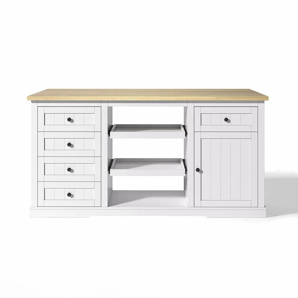 Buffet bar con prese - Xylo - 150x65x75cm bianco 5 cassetti