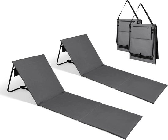 Strandmattate con schienale regolabile - Riempite con schiuma comfort - Ultraleggiere e pieghevoli - Grigie - Set di 2 sedie da spiaggia pieghevoli