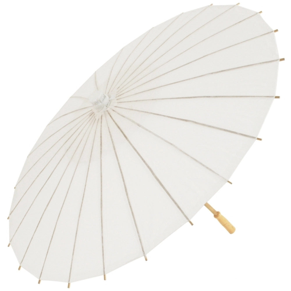 Trade Shop - Ombrello Bambu Bianco 42 Cm Legno Sposa Wedding Matrimonio Ombrellino Parasole -