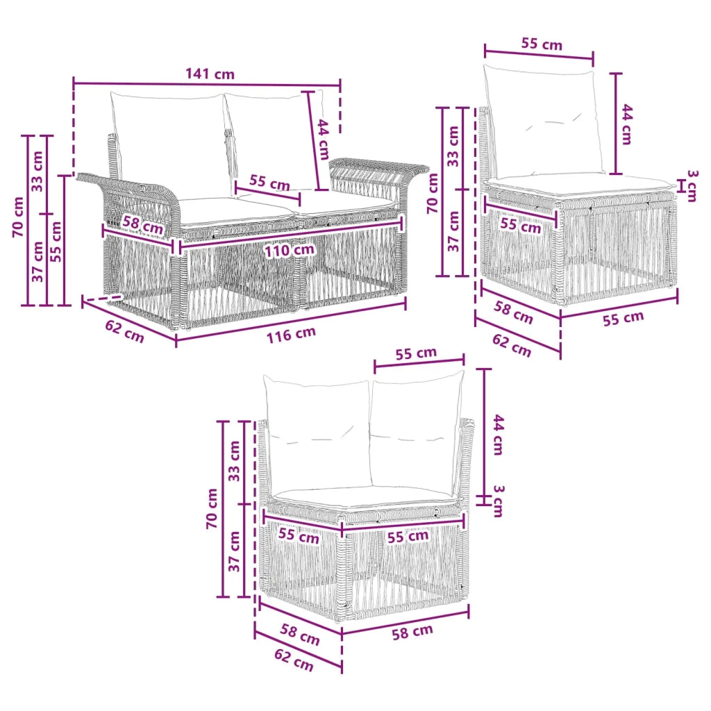 Set Divano da Giardino 12 pz Nero polyrattan 3434974