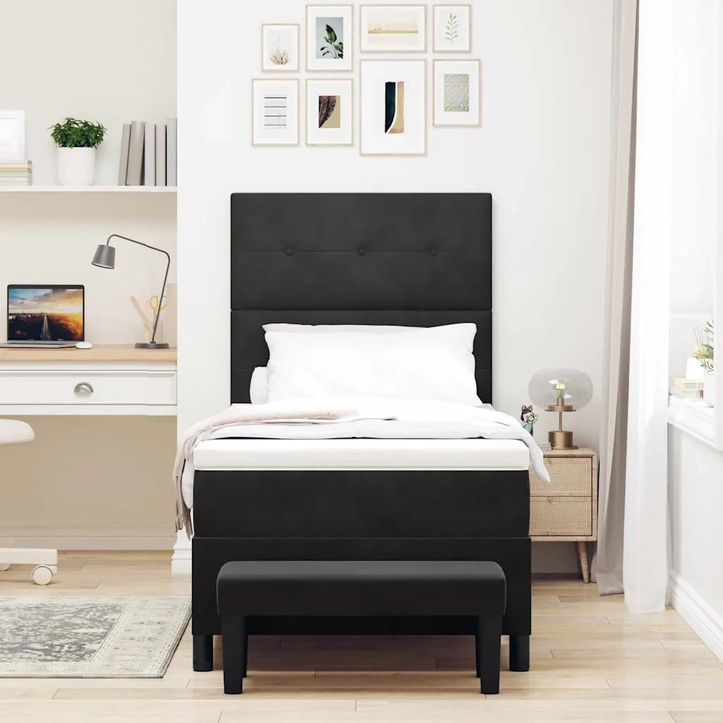 Letto a molle con materasso Nero 90 x 190 cm Velluto