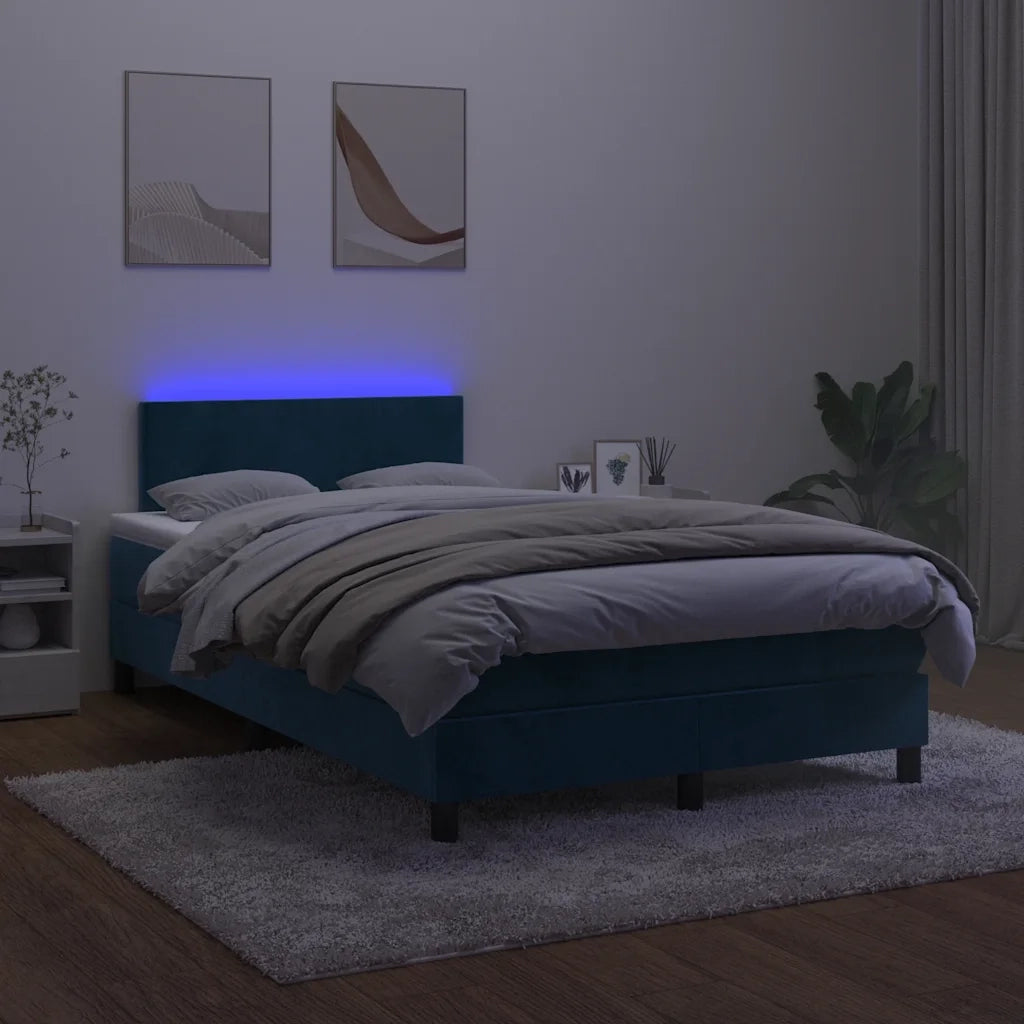 Letto a Molle con Materasso e LED Blu Scuro 120x190 cm in Velluto