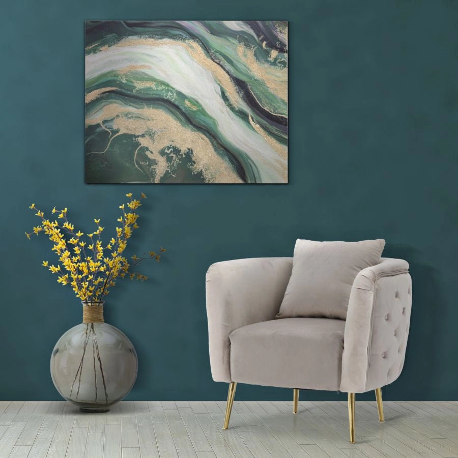 Poltrona Bucarest Grigia 76x74x73 cm Legno e Spugna e Tessuto e Metallo Grigio e Oro