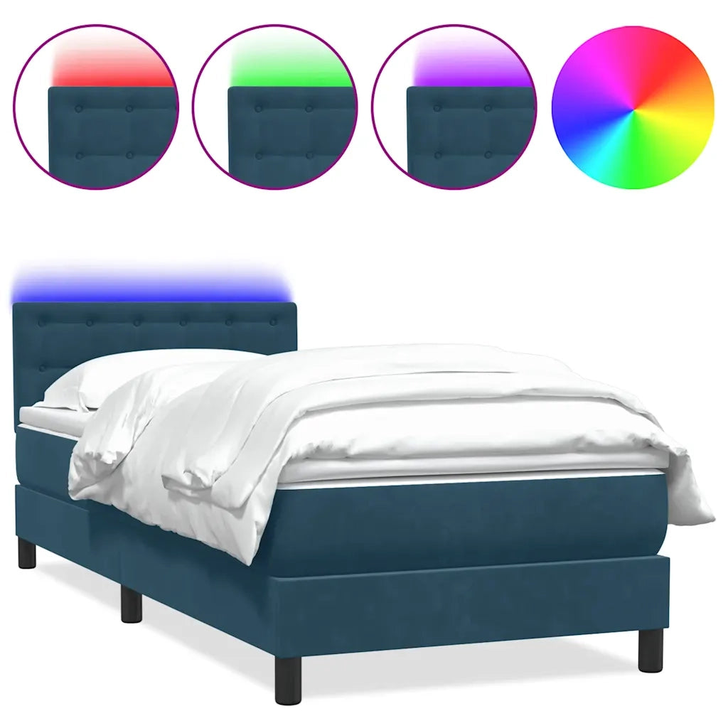 Letto a Molle con Materasso e LED Blu Scuro 80x210 cm Velluto 3317245