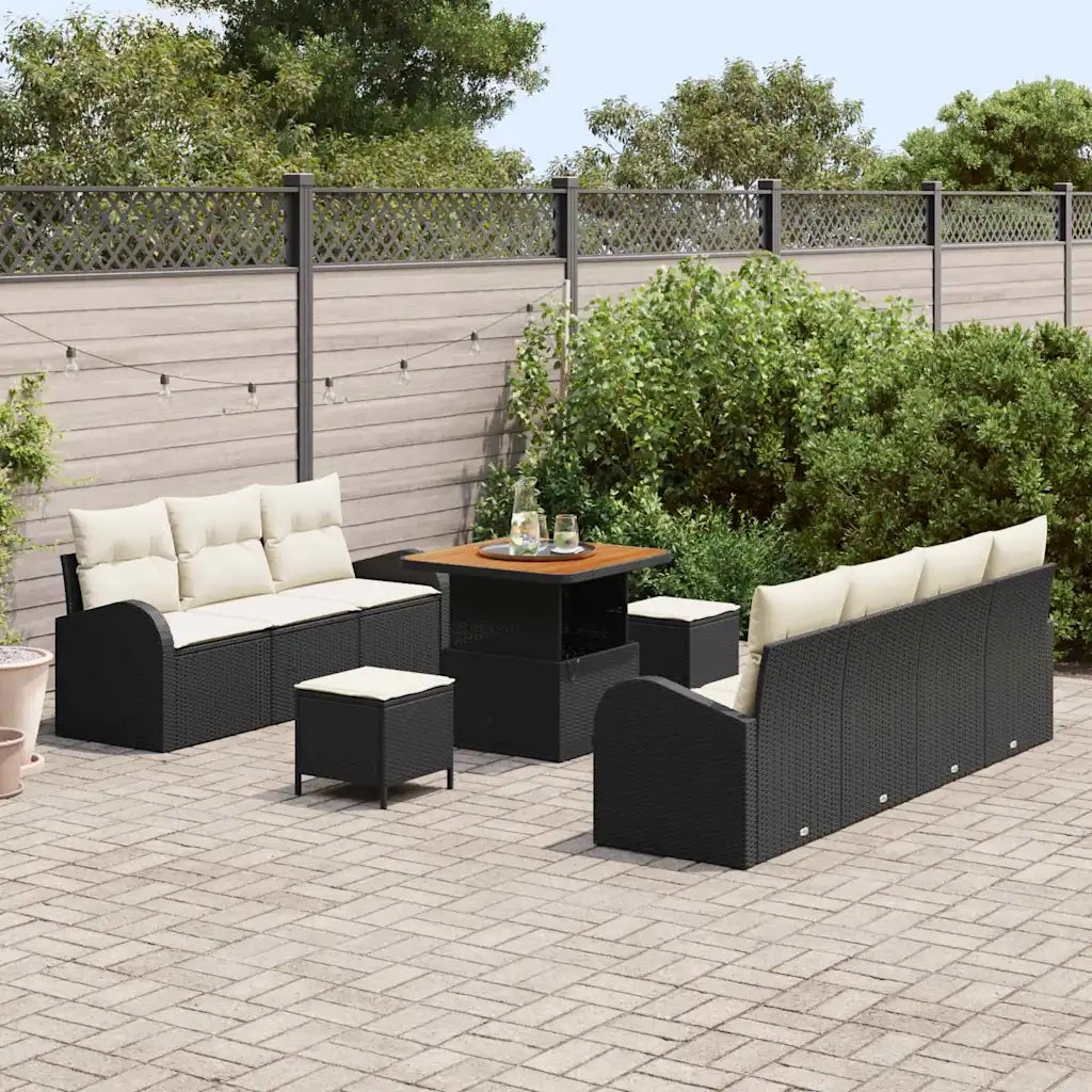 Set Divano da Giardino con cuscino 10 pcs Nero polyrattan 3362355