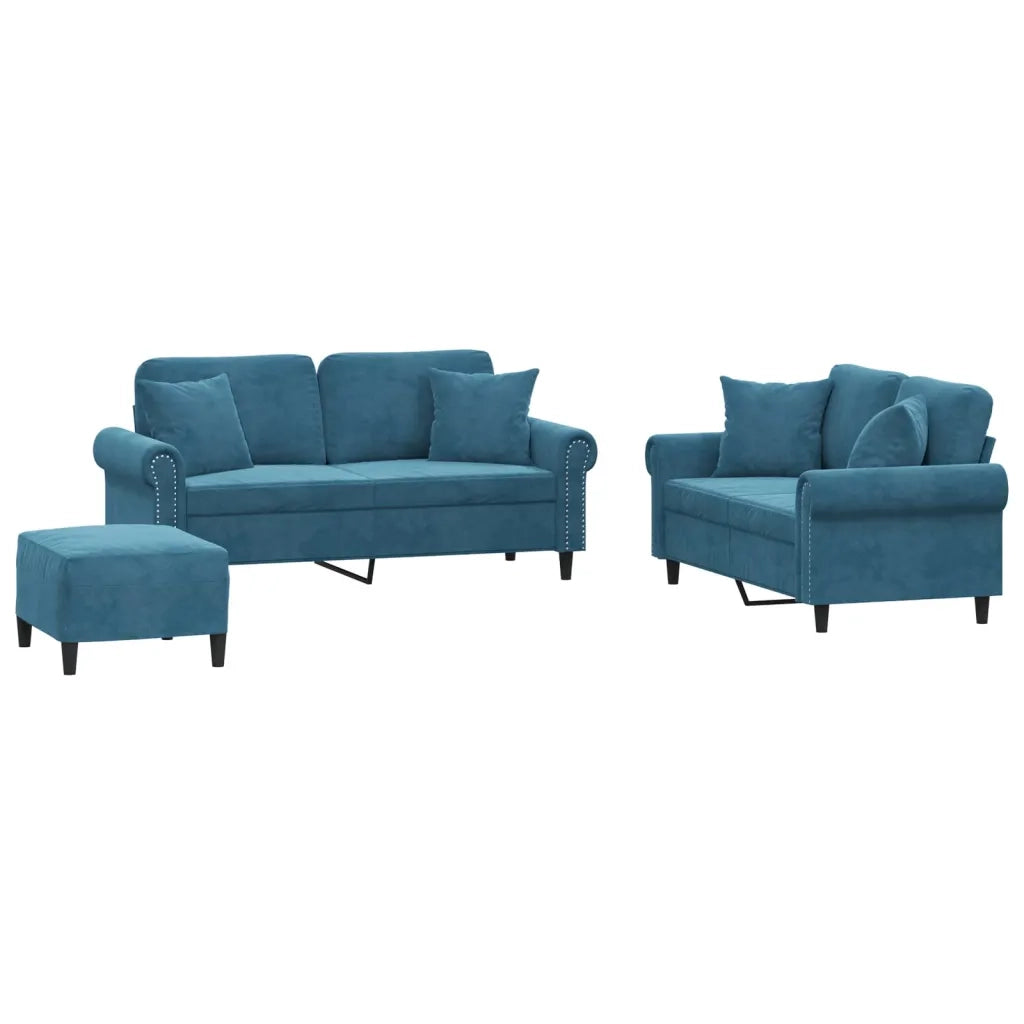 Set di Divani 3 pz con Cuscini Blu in Velluto 3202249