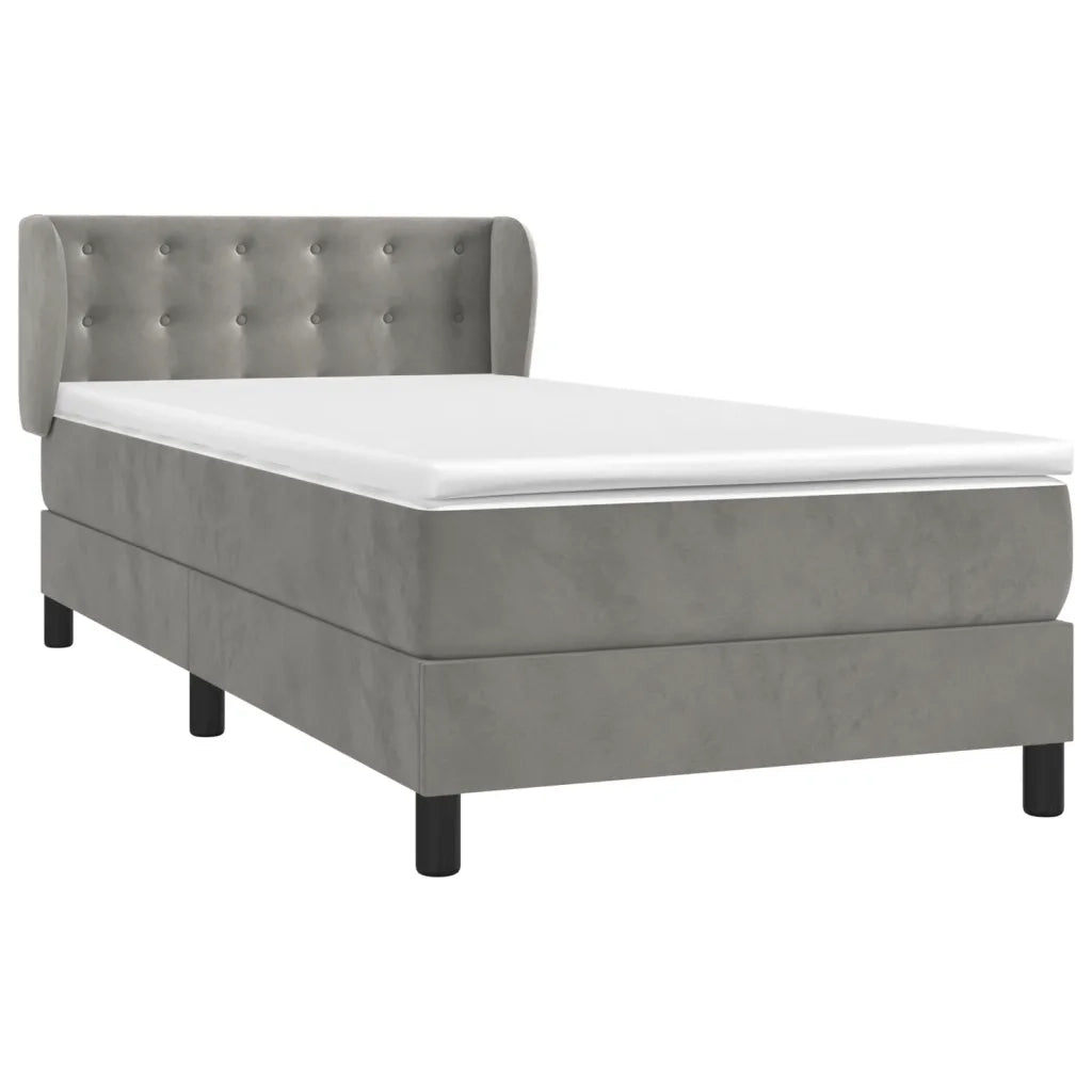 Giroletto a Molle con Materasso Grigio Chiaro 90x200 cm Velluto