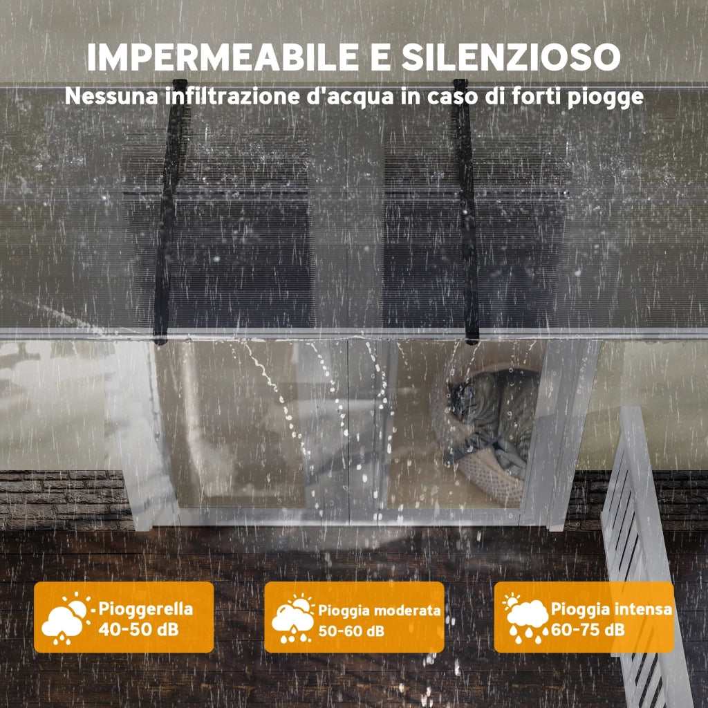 Tettoia per Balcone in Policarbonato e Alluminio ¨C Minimal ¨C 303x96x27 cm, Nera e Trasparente