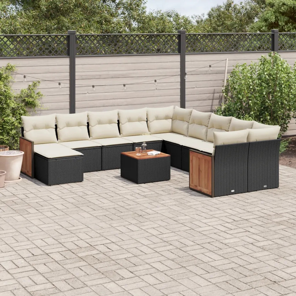 Set Divani da Giardino 12 pz con Cuscini Nero in Polyrattan 3260656