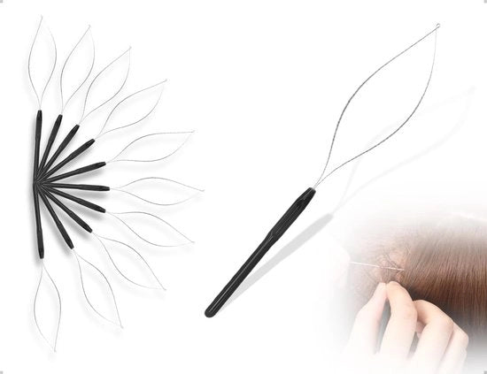 Kit di rettifica per barba 10 pezzi - Design ergonomico - Anelli neri - Estensioni capillari - Materiale plastico/Acciaio inossidabile - Lunghezza 213 mm - Strumento per estensioni capillari