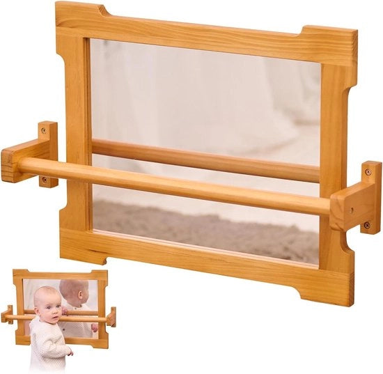 Specchio per bambini in legno con attacchi magnetici e ganci per appendere abiti