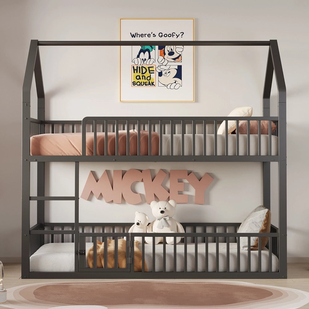 Letto a Castello Bambini con Scala e Porta ¨C Xylo ¨C Metallo Nero 90x200