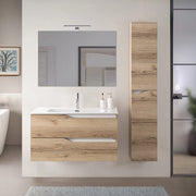 Mobile bagno sospeso 100cm quercia e bianco con pensile e lavabo Sumya