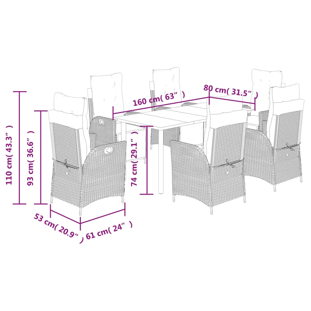 Set da Pranzo da Giardino 7 pz con Cuscini Beige in Polyrattan 3213445