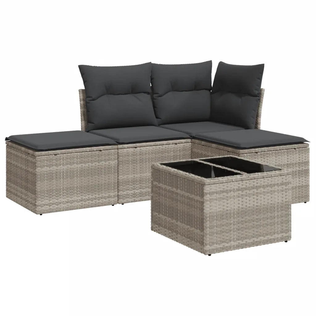 Set Divano da Giardino 5pz con Cuscini Grigio Chiaro Polyrattan 3217492