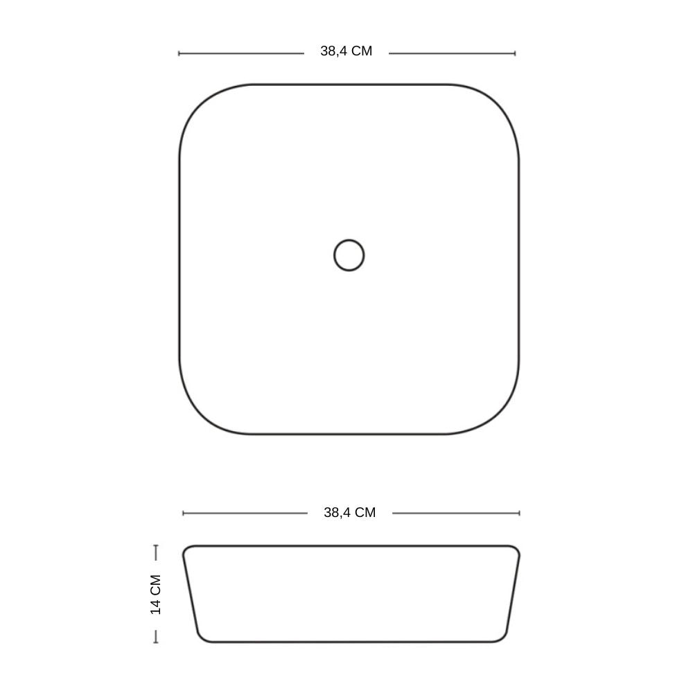 Lavabo d'appoggio ceramica bianco quadrato lavandino bagno dimensioni cm 38,5x38,5x14 *** finitura- lucido, confezione 1