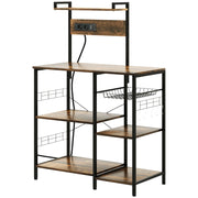 Scaffale Cucina con Multopresa 90x42x130 cm in Legno e Acciaio Marrone Rustico