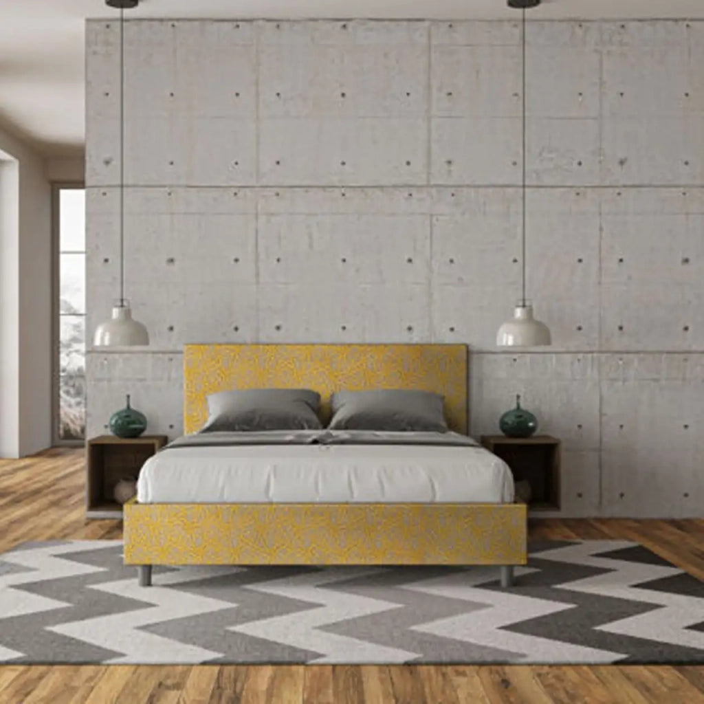 Letto matrimoniale con rete imbottito 160x200 tessuto Era 6 giallo Adele