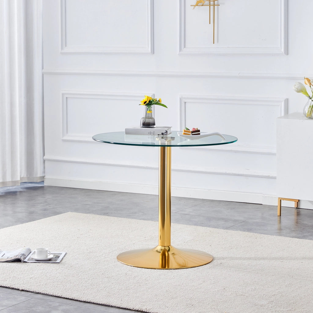 TAVOLO BAR Rotondo 85 cm Vetro Trasparente e Metallo Oro