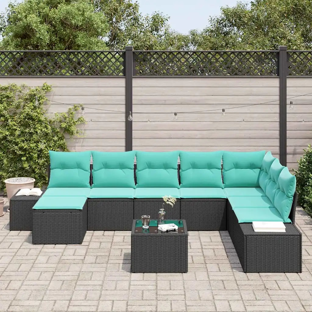 Set Divano da Giardino 8 pz Nero e Turchese polyrattan 3355865